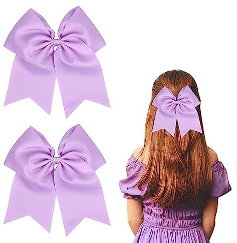 2 Pack Large Hair Bows for Women & Girls - 8 inch Purple Hair Ribbon Bow Clips