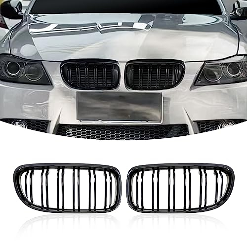 Rejilla del radiador para BMW Serie 3 E90 E91 con doble riñón frontal negro, accesorio rejilla frontal deportiva, rejilla del radiador deportiva con rayas dobles en negro brillante