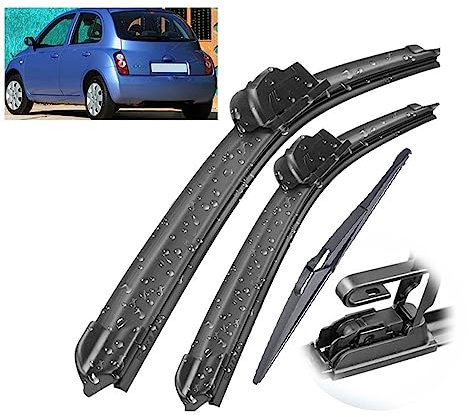 3-teiliges Scheibenwischer-Set for vorne und hinten, kompatibel mit Nissan Micra K12 2002–2005, Windschutzscheibe, Windschutzscheibe, Fensterbürsten, 53,3 cm + 45,7 cm + 30,5 cm