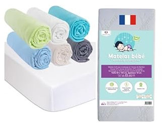 Easy Dort KIT Pratique Bebe | Matelas 60x120 Lit bébé Lit Parapluie Berceau + 6 Draps Housse Coton OCÉAN + 2 Alèses Coton | Kit Complet lit bébé | Certifié Oeko-Tex | Fabrication France & UE