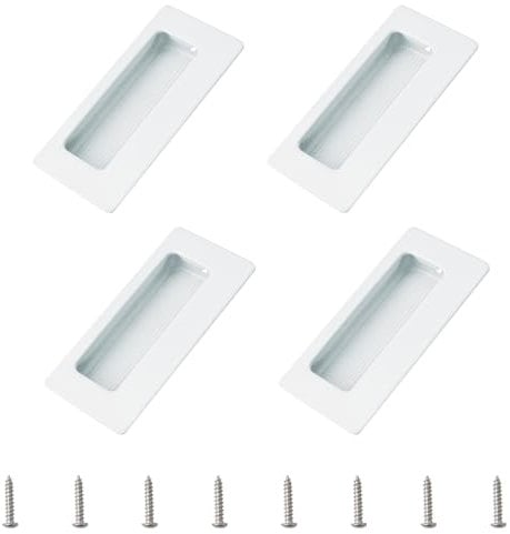 MOROBOR 4PCS Rectangular Recessed Concealed Handle, Embedded Design Sliding Door Handle with Screws, Stainless Steel Cabinet Pulls for Wardrobe Drawer Pulls (White)