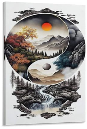 KeAan Yin Yang Tai Chi Poster Wallscroll Wandbanner Für Dekorative Rollbild Wandbild Stoff Poster Leinwand Wandkunst Wand-Deko Leinwandbilder Ölgemälde 24x36inch(60x90cm)