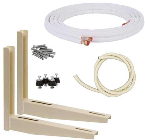 KIT INSTALACIÓN AIRE ACONDICIONADO COBRE 1/4 + 1/2 5 METROS CON TUERCAS, ESCUADRAS, AMORTIGUADORES, TORNILLOS Y TUBO DESAGÜE