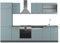 Vicco Küchenzeile R-Line, Küchenblock, Blau-Grau/Anthrazit, 300 cm, AP Anthrazit