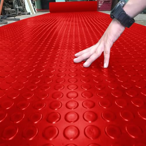 Innovz Garage Flooring Roll Mats, Coin-Grip Texture Rubber Floor Mats, Easy to Clean Rubber Roll 2ft 7ft 11ft 15ft, Cuttable DIY Parking Protect Matting(Red,0.6 x 0.6m/2 x 2ft)