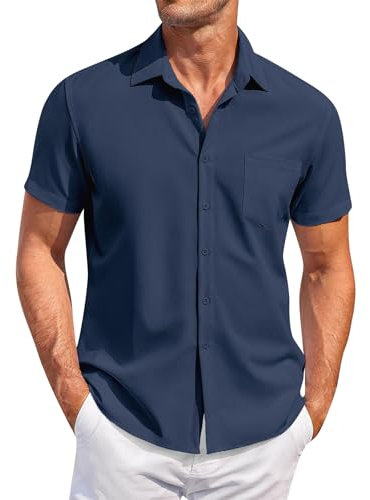 Générique Chemise À Fleurs Homme Lin Manche Courte Blanche Bleu 3XL - Chemisette Carreaux