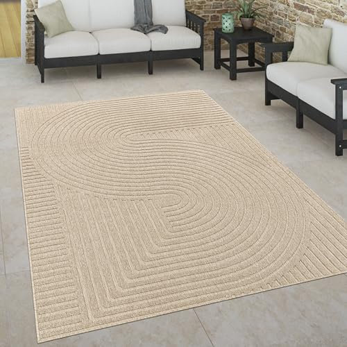 Paco Home Outdoor Teppich wetterfest Skandinavisch für Terrasse, Balkon & Garten pflegeleicht & robust Modernes Design Indoor & Outdoor geeignet, Grösse:120x170 cm, Farbe:Beige 3