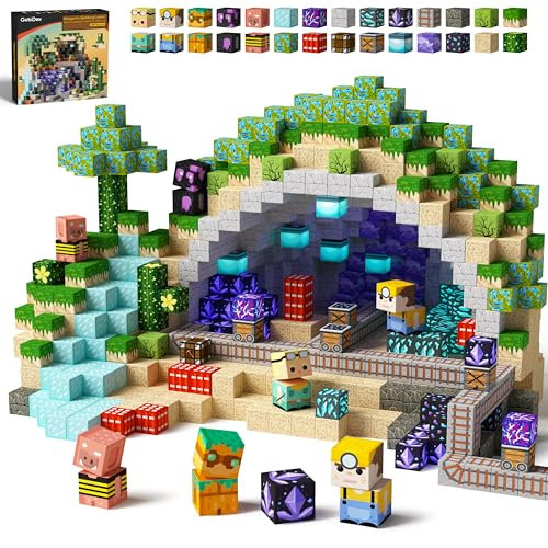 GobiDex Magnetische Bausteine Blöcke 100 Stück, MagWonder Bauen Sie mit Gemfifre Hollow Magnetblöcke, Game-Based STEM Montessori Spielzeug für Kinder ab 3 Jahren, Geschenk für Jungen und Mädchen