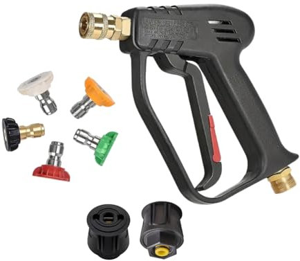 RJProducts 4000PSI Pressure Washer Gun with Nozzle Tips, Karcher Connector, Ideal for Car Cleaning, Jet Wash, and Power Washers (M22 14MM Hose Connector & Karcher Quick Connector)