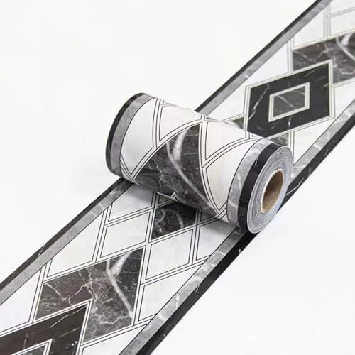 VisitRyl Black and White self Adhesive Wallpaper Border Wall Tiles Decorative, Peel and Stick Wall Border Bathroom Stickers Black Modern Marble 10cm X 500cm