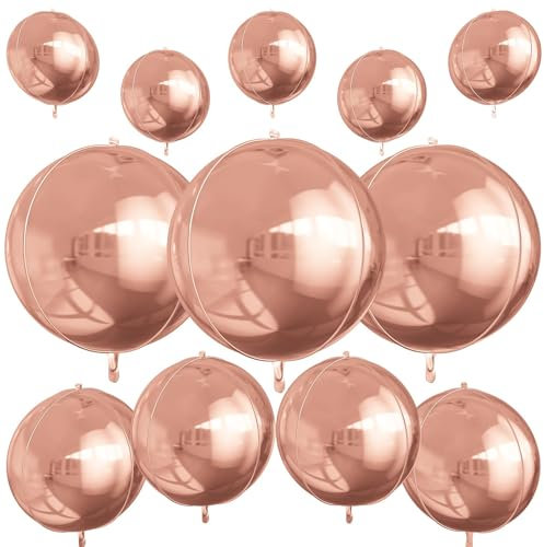 12Pcs Champagne Gold Round Foil Balloons, 22 15 10 4D Helium Ball Balloon, Metallic Foil Balloon for Birthday Graduation Wedding Anniversary New Year Eve Disco Prom Party Decorations