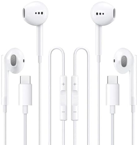 Auriculares USB C, 2 Pack Auriculares USB Tipo C con Micrófono Control de Volumen de Llamadas Compatible con iPhone 15/16 Pro MAX, Pro, Plus,Samsung S23/S22/S21, Huawei,iPad Pro,Google Pixel,OnePlus