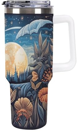 asbwuo 40 Oz Sun Moon Grass Insulated Stainless Steel Tumbler with Handle & Straw Lid, Reusable Travel Cupholder Friendly Mug for Coffee, Water, Tea