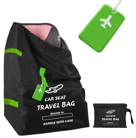 WanderGo Transporttasche Kindersitz Kinderwagen Schutzhülle Flugzeug für Kinderwagen Autositz Tasche Buggy Transporttasche für Babyschale, Kinderwagen, Car Seat Travel Bag mit grünem Gepäckanhänger