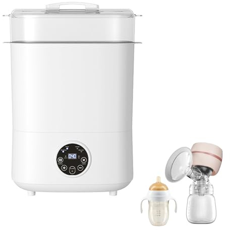 5-in-1 Baby Bottle Sterilizer and Dryer, Large Capacity Electric Steam Sanitizer with LCD Touch Screen, 2 Layers Compact, Holds 6 Bottles, Warmer for Breast Pump Parts & Pacifiers
