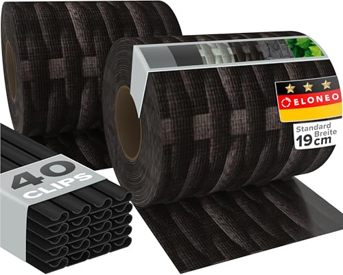 ELONEO PVC Sichtschutzstreifen Doppelstabmattenzaun | 2 Rolle á 35m x 19 cm | Balkon Sichtschutz mit 20 Befestigungsclips | Sichtschutz Zaun wetterfest und extra stabil, Rattan dunkel