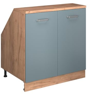 Vicco Küchenschrank für Dachschrägen R-Line, Blau-Grau, 80 cm | 2 Türen · Extra Tiefe – 60 cm · Höhenverstellbare Füße · 1 Einlegeboden · ✓ Frei kombinierbar