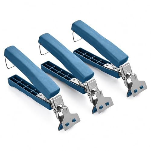 3 Pack Blue Anti Scald Bowl Grippers, Stainless Steel Hot Plate Gripper & Bowl Clips, Heat Resistant Silicone Microwave Oven Air Fryer Safe Dish Holder for Hot Bowls Plates Pans