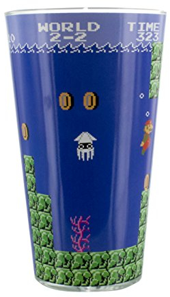 Offizielles Nintendo Super Mario Trinkglas, Retro- und ikonisches Druckdesign, ideal für Gaming-Fans, tolles Glasgeschirr für Büro und Zuhause
