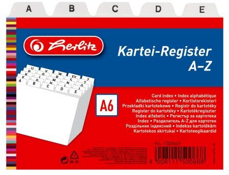 Herlitz 1500669 Karteiregister A6 Kunststoff PP 25-teilig A-Z weiß (10x DIN A6)