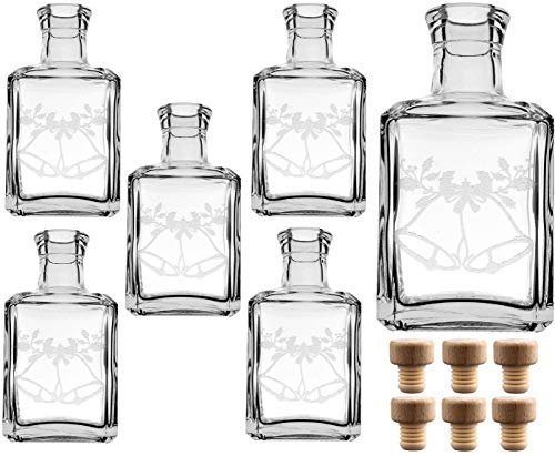 gouveo 6er Set 250 ml Glasflaschen Cube mit Gravur Glocken und Korken (HGK) - Leere Flaschen für Weihnachten - Kleine Flaschen zum Verschenken