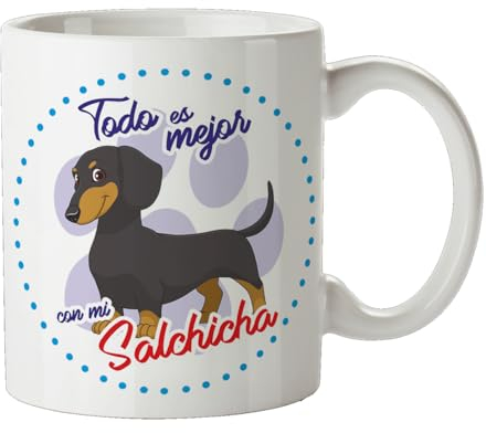 Taza personalizada mascota perro raza salchicha con su nombre impreso