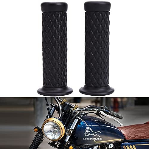 DREAMIZER Motorrad 7/8 22mm Lenkergriffe,Universal-Retro Motorrad-Gummi rutschfeste Lenkergriffe für Custom Cafe Racer Bobber Dirt Bike Motocross(Bar-Ende Dichtung:Schwarz)