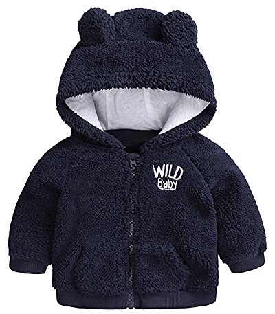 Verve Jelly Neonati maschi Ragazze Felpa in pile Giacca Manica lunga Pullover Capispalla Cappotto Bambino Zip Up Felpa con cappuccio Cappotto Blu 9-12 mesi