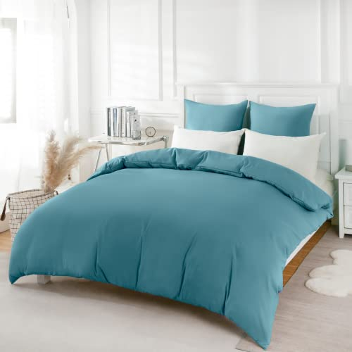 REDKEY Bettwäsche 135x200 2-teilig Aqua blau - Mikrofaser Bettwäsche-Set mit Reißverschluss, 135 x 200 cm Bettbezug und 1 x 80 x 80 cm Kissenbezug