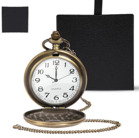 Vicloon Vintage Quarz Taschenuhr Mit Geschenkbox Und Kette - Retro Herren Taschenuhr Für Männer Frauen Vater Opa Geburtstag Jahrestag