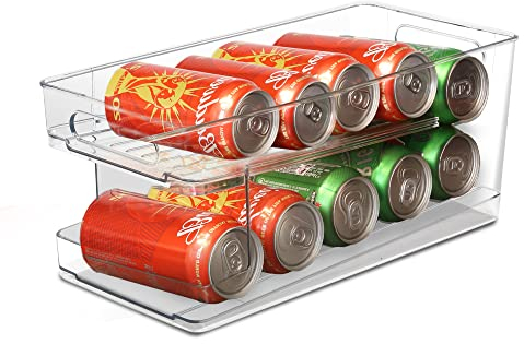 ASAB Can Dispenser Fridge 2 Tier Rolling Fridge Can Dispenser Can Organiser Ideal For Kitchen Pantry Cupboard Shelves Space Saving Can Holder 330ml 10 Pop Beer Soda Drinks Can Storage Capacity Clear
