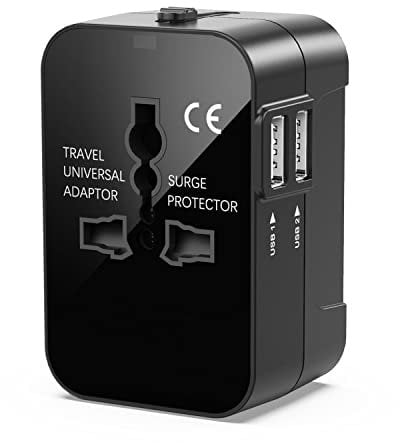 Poukey Universal Travel Adapter Worldwide, 2 USB, All in One, Black, UK Power Plug