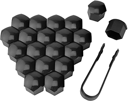 CGEAMDY 20 Pezzi 17mm Universale Tappo A Vite Ruota, Plastica Copri Dado Vite Copridado per Auto, Coperchio di Protezione del Dado Esagonale del Pneumatico con Strumento di Rimozione (Nero)