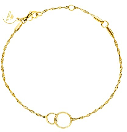 Purelei® Kekahi Armband (Gold), Wasserfestes Damen Schmuckstück aus Edelstahl, Zwei Ineinander Greifende Ringe, Geschenk für Frauen, 15-19 cm Länge Verstellbar