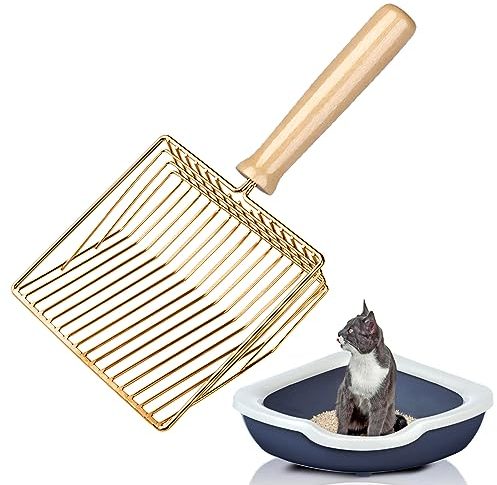 Pelle Litiere Chat Metal, Pelle à Litière pour Chat, Pelle à Chat en Métal 7mm, Pelle à Litière avec Manche en Bois pour Le Nettoyage des Animaux Domestiques, Chiens, Chats