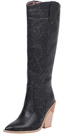 Stivali da donna in finta pelle di serpente, stivali alti al ginocchio a punta con tacco alto grosso, stivali classici a metà polpaccio in rilievo coccodrillo, alla moda, scarpe da passeggio per le