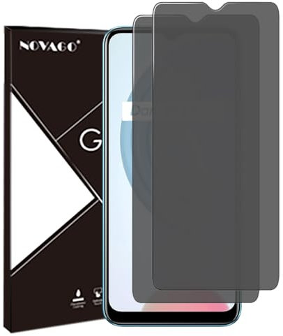 NOVAGO Compatible con Realme C11/ C11 2021/ C12/ C21/ C21y/ C31 – Lote de 2 protectores de pantalla de cristal templado resistente 0,33 mm 9H (tintado antiespíón)