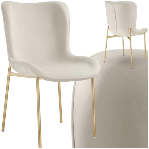 tectake® Polsterstuhl, Samtstoff Schalensitz Stuhl für Küche, Esstisch, Sessel Schminktisch, Cocktailsessel, als Elegante Esszimmerstühle oder Wohnzimmerstühle für edles Dining - Samt beige/Gold