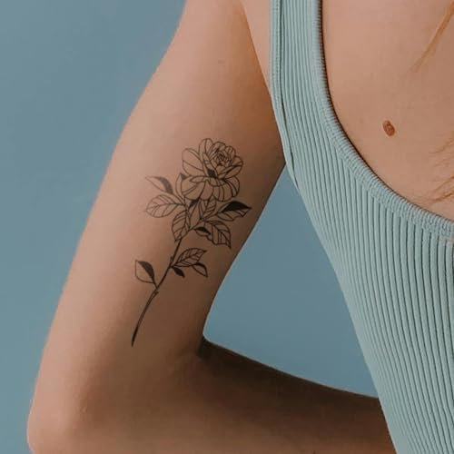 Große Rose - Inkster Tattoo | vegane & wasserfeste Temporäre Tattoos für Erwachsene - EU-Kosmetikzertifizierte Farbe - revolutionäres 2 Wochen Tattoo | Premium Klebetattoos