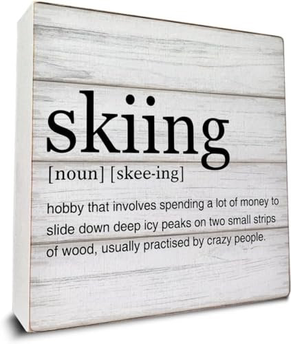 Skier Geschenk Skifahren Definition Holzkiste Schild Ski Zitate Schreibtisch dekoratives Holzschild Heimdekoration für Schreibtisch 12,7 x 12,7 cm