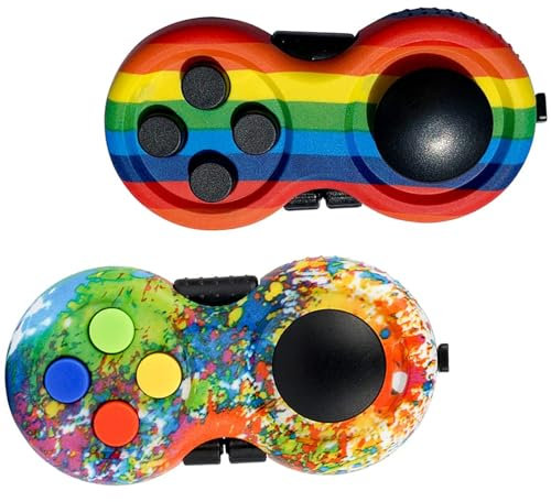 Fidget Pad with 8 Fidget Functions, Fidget Controller Stress Reducer, Fidget Toy Cube Relieves Stress and Anxiety Toys for ADD ADHD Autism Children and Adults,fidget pad (Graffiti + Rainbow)