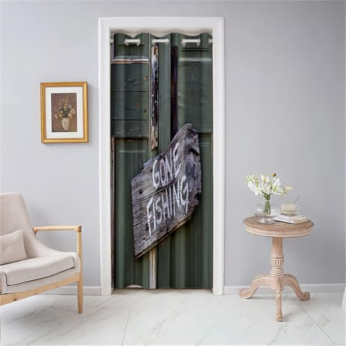 Odot Rideau de Porte à Oeillets, Motif de Porte en Bois Rétro 3D, Rideau d'intérieur Occultant Isolant Thermique, Séparateur de Pièce pour Chambre, Cuisine, Salon (80x180cm, Style C)