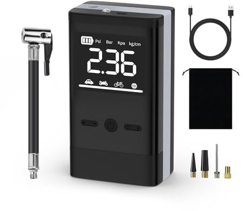 Smiling Shark Compresor Aire Portatil, AP-01 Inflador Ruedas Coche 12V 150PSI 8000mAh Batería Recargable con Pantalla LCD Luz LED & Apagado Automático para Coche/Moto/Bicicleta/Scooter/Bola