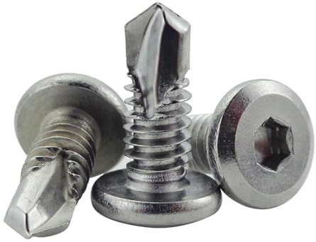 Fajoeda 40 Stück Blechschrauben selbstschneidende schrauben flachkopf,6.3 X 16mm 410 Edelstahl Innensechskantschrauben blechschrauben(16mm bis 45mm verfügbar,Silber)