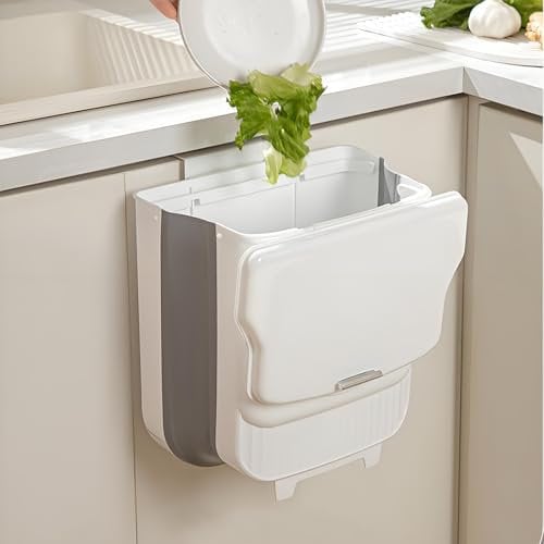 ANKEPEEC Small Hanging Trash Can for Kitchen with Lid, Wall Mounted Waste Bin Kitchen Cabinet Door Cupboard Hanging Trash Can for Motorhome, Bathroom, Bedroom, Living Room, Office