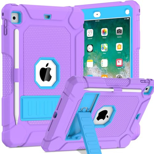 TOPWANT Case for iPad 6th/5th Gen 9.7 2018/2017, Air 2, Purple and Blue | Heavy Duty Shockproof iPad Case Cover, Rugged Protective Case, Built-in Sturdy Kickstand, Pencil Holder