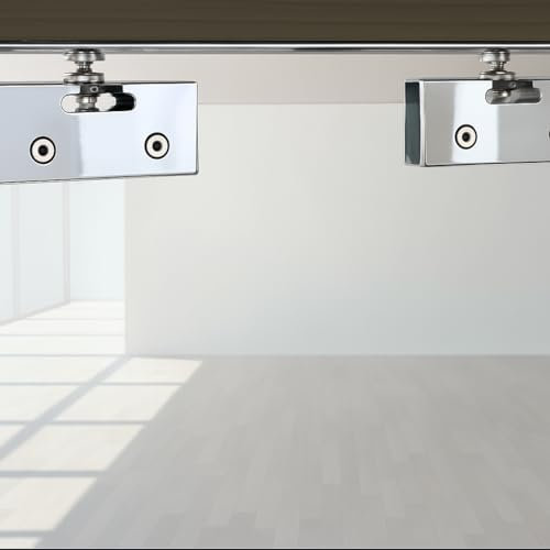 Kit Sistema Scorrevole per Porta in Vetro – Attacco a Soffitto, Portata 80 kg, Spessore Vetro 4-12 mm – Cromo Lucido (Cromo Lucido, 150cm)