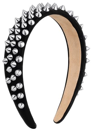 JJDreams Femme Large Bandeau rembourré Noir Punk avec Rivets Argentés Tête Gothique pour Cosplay