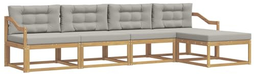 vidaXL Outdoor-Sofagarnitur 4 pcs Weiß und Hellgrau Polyester, Gartenmöbel Set, modern, wetterfest, Sitzgruppe, Ecksofa, Akazienholz, braun, modulare Lounge