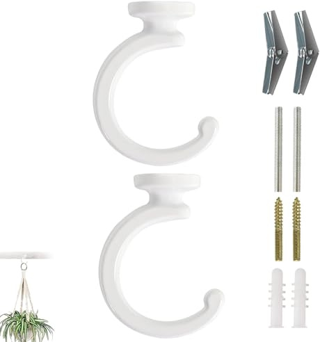 QhgPnt 2 Pack Ceiling Hooks for Hanging Plants, Heavy Duty Swivel Ceiling Hooks, for Hanging Planter, Chandeliers, Wind Chimes, Indoor Outdoor Decorative Hooks (White)